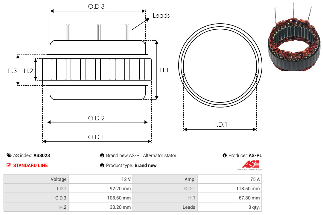 Stator, alternator - AS3023 AS-PL