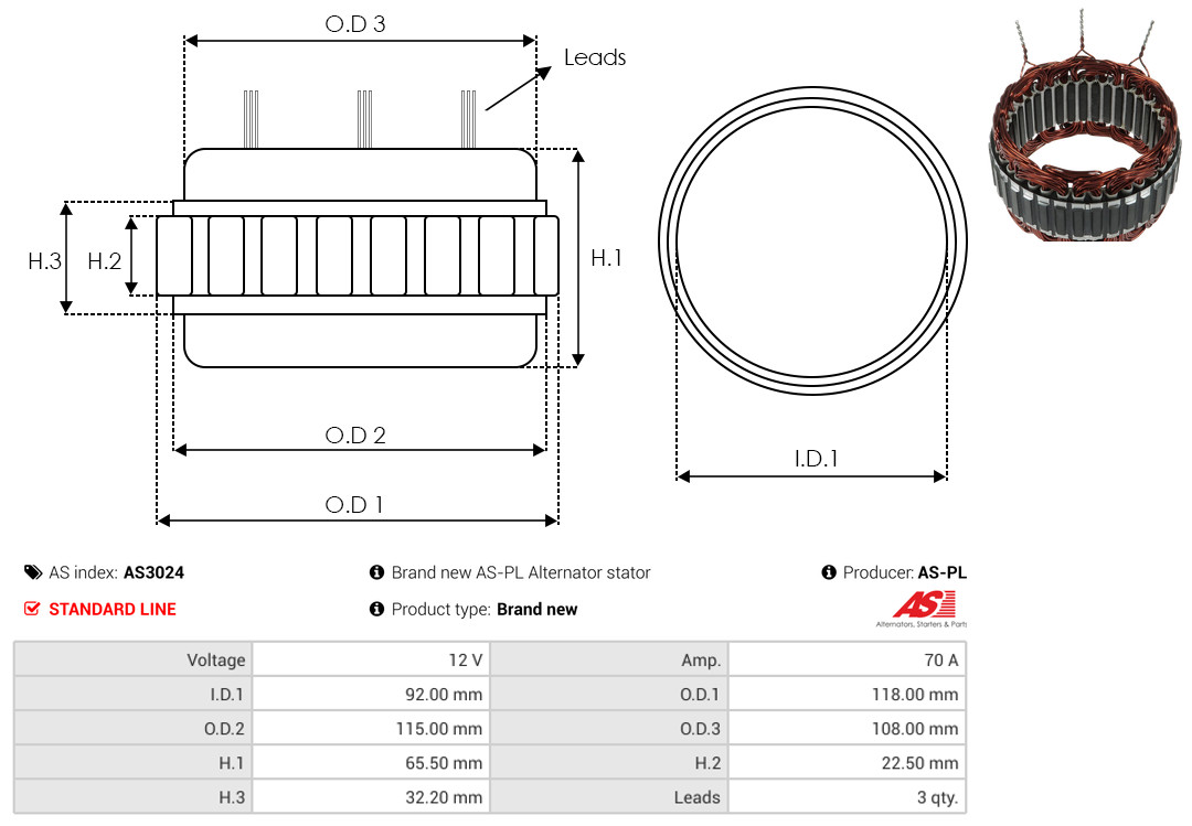 Stator, alternator - AS3024 AS-PL
