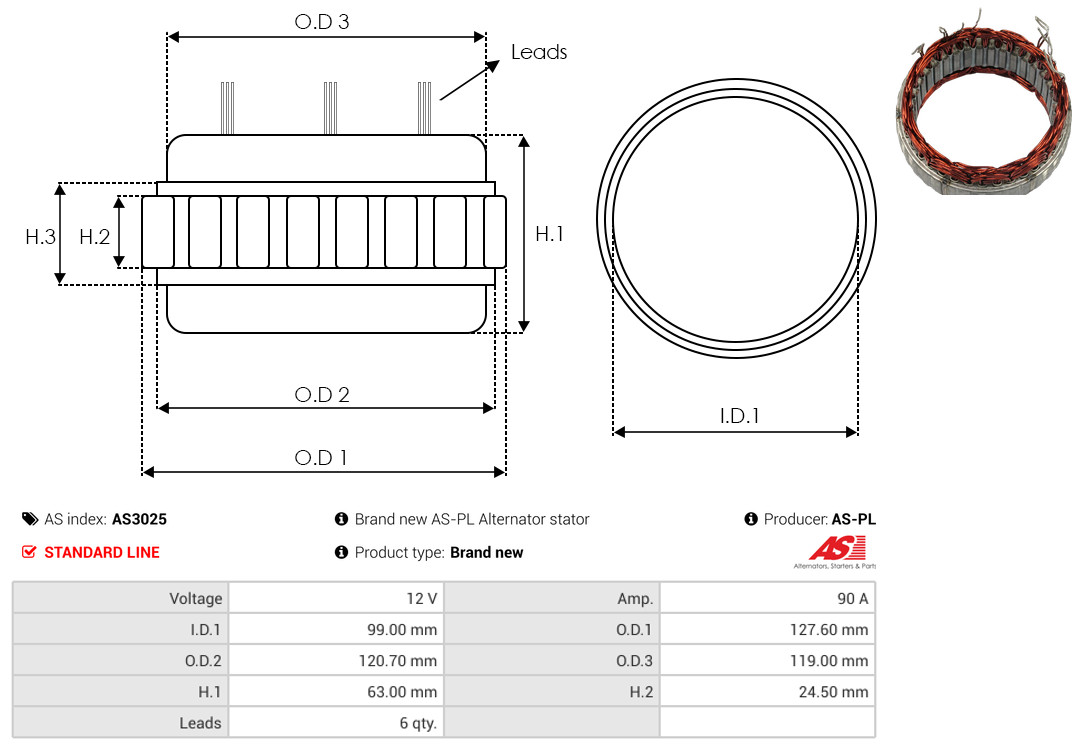 Stator, alternator - AS3025 AS-PL
