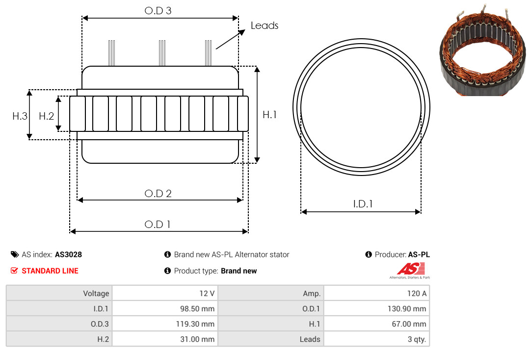 Stator, alternator - AS3028 AS-PL