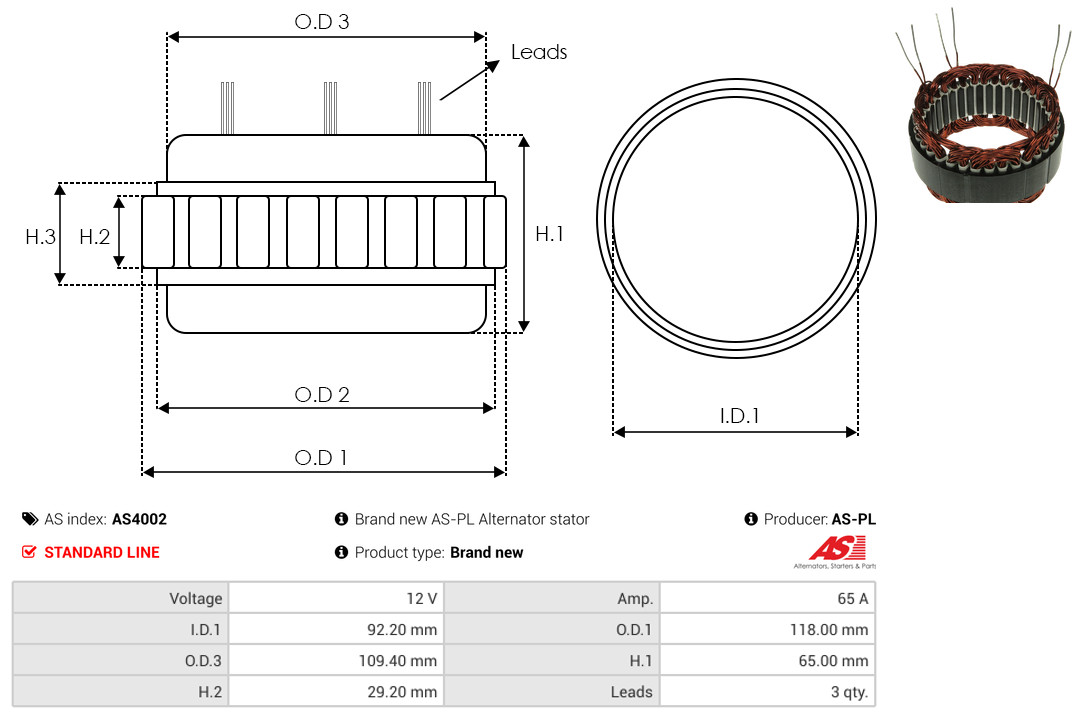 Stator, alternator - AS4002 AS-PL