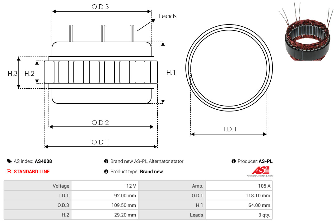 Stator, alternator - AS4008 AS-PL