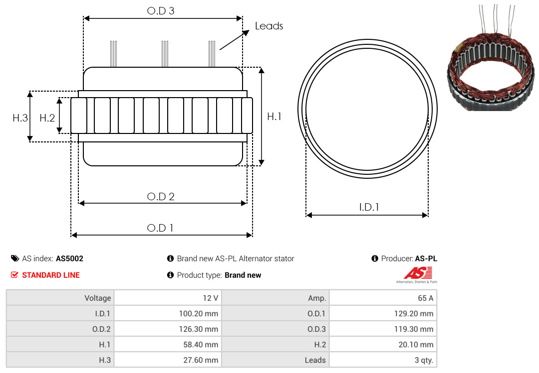 Stator, alternator - AS5002 AS-PL