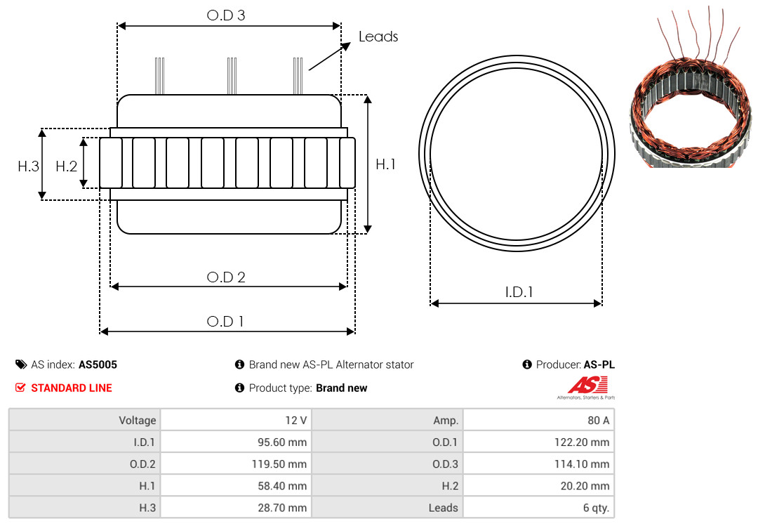 Stator, alternator - AS5005 AS-PL