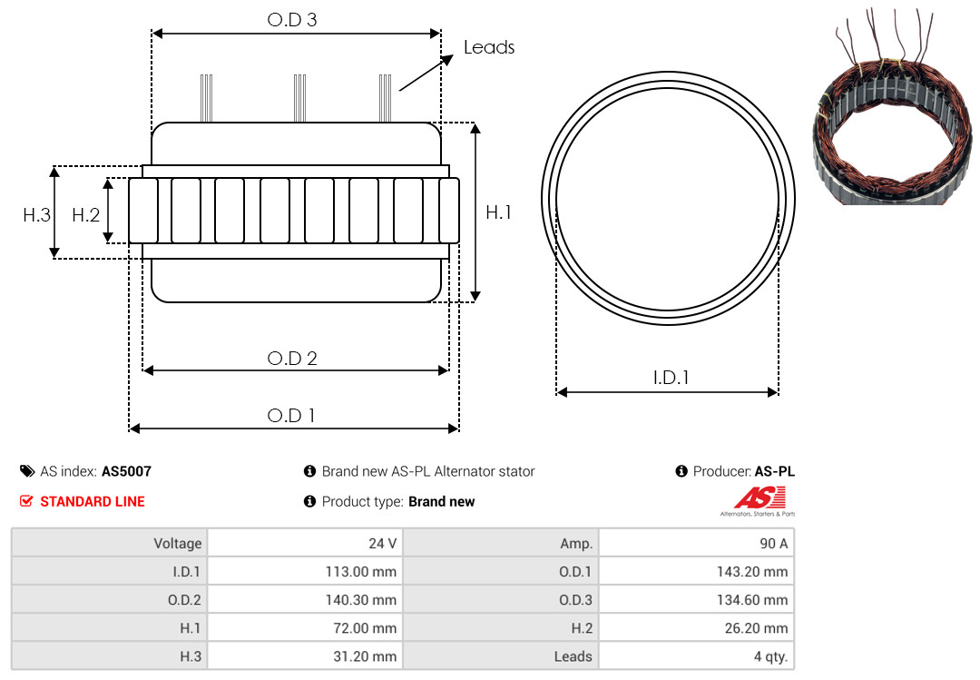 Stator, alternator - AS5007 AS-PL