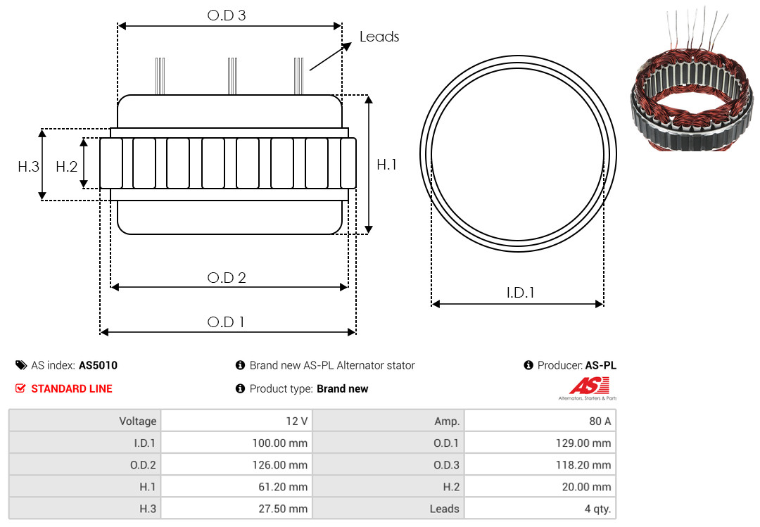 Stator, alternator - AS5010 AS-PL