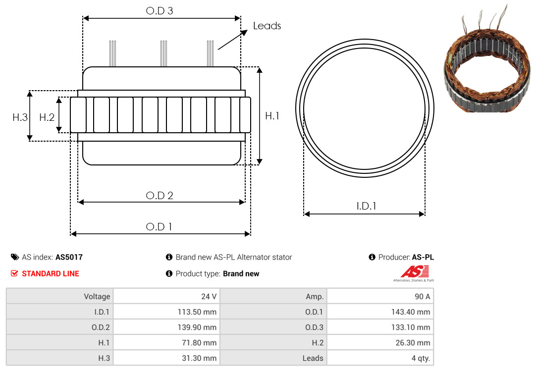 Stator, alternator - AS5017 AS-PL