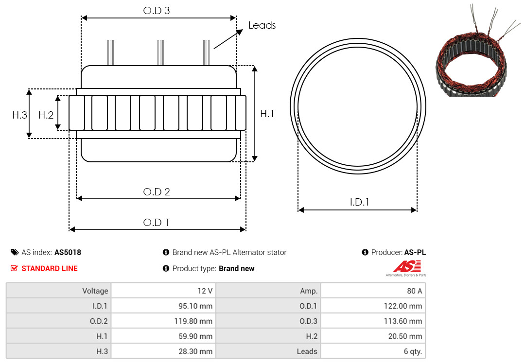 Stator, alternator - AS5018 AS-PL