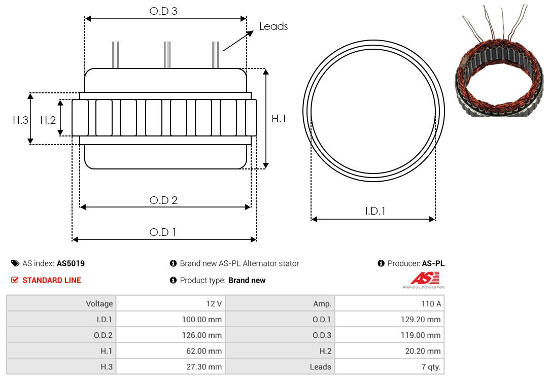 Stator, alternator - AS5019 AS-PL