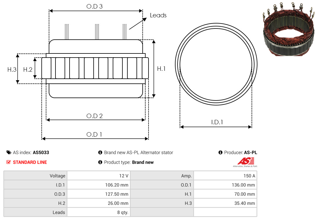 Stator, alternator - AS5033 AS-PL