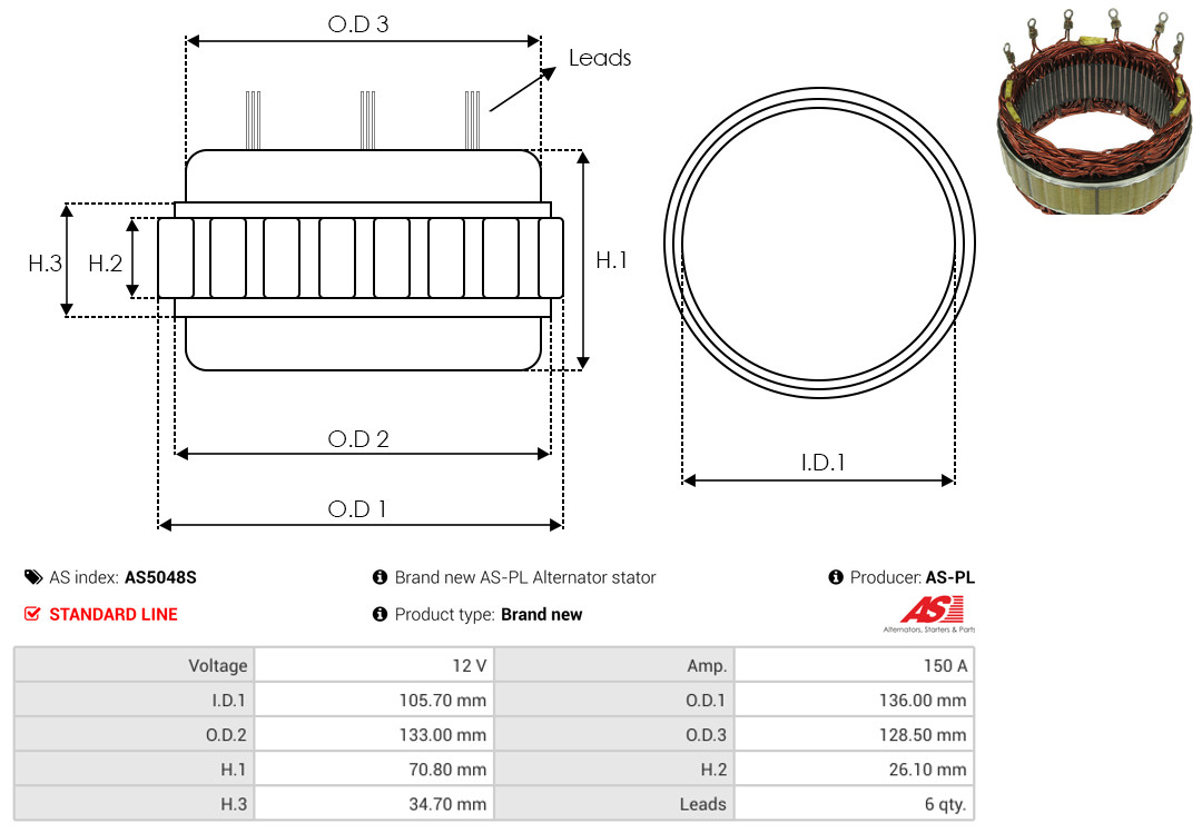 Stator, alternator - AS5048S AS-PL