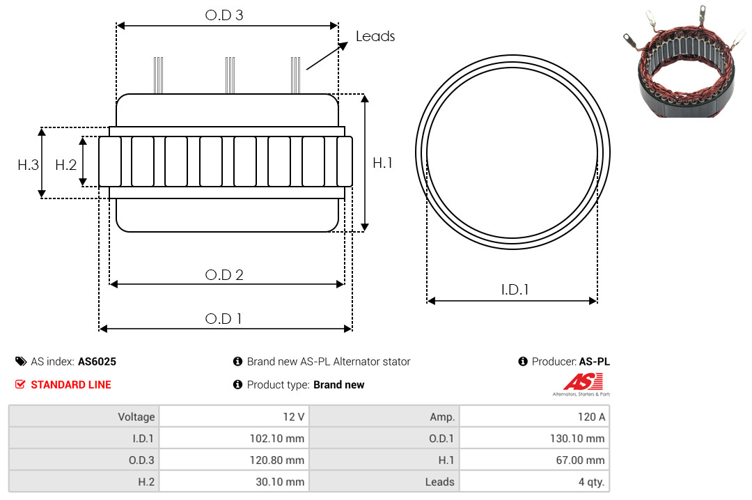 Stator, alternator - AS6025 AS-PL