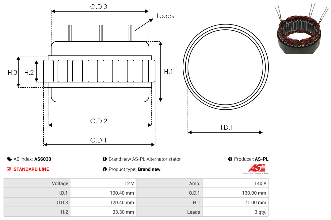 Stator, alternator - AS6030 AS-PL
