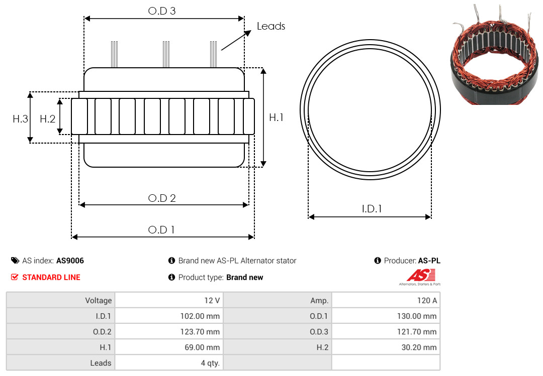 Stator, alternator - AS9006 AS-PL