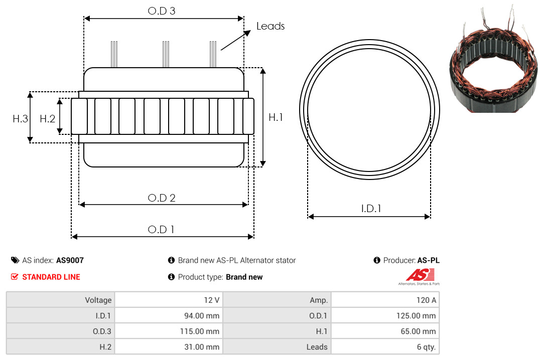 Stator, alternator - AS9007 AS-PL