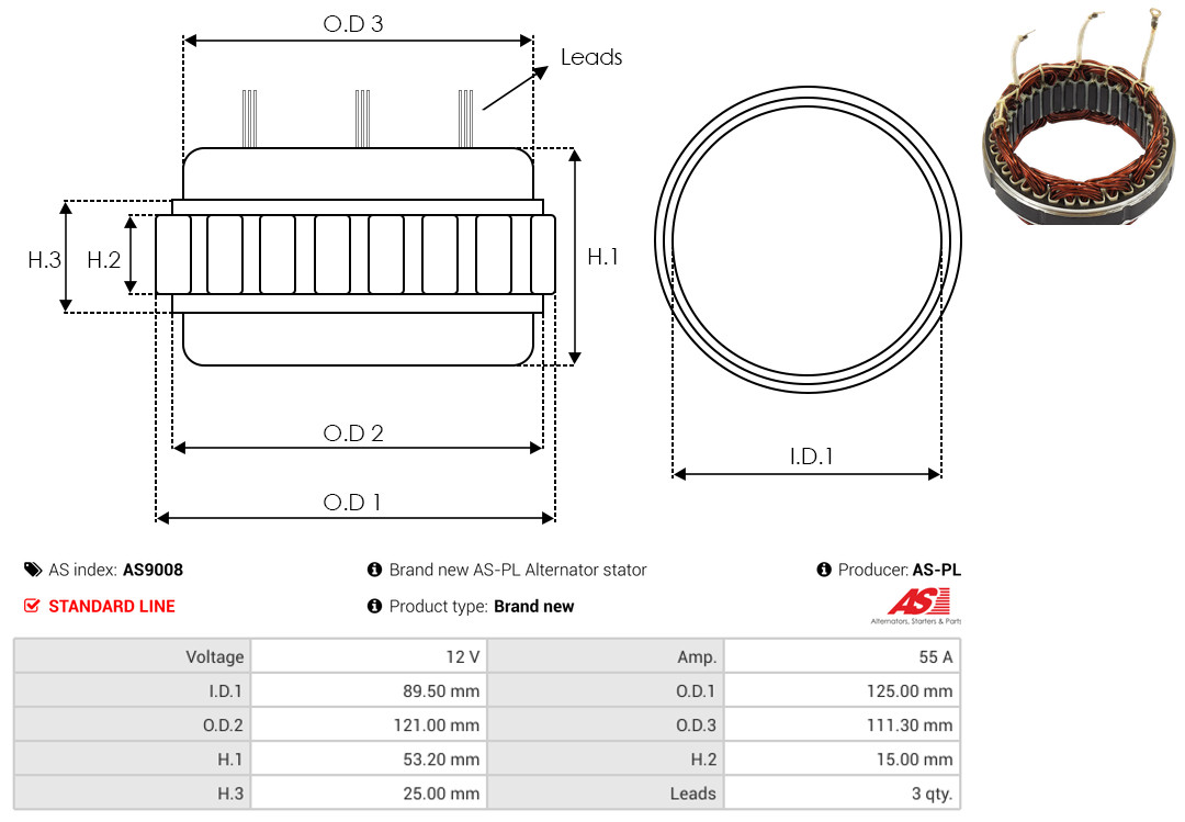 Stator, alternator - AS9008 AS-PL
