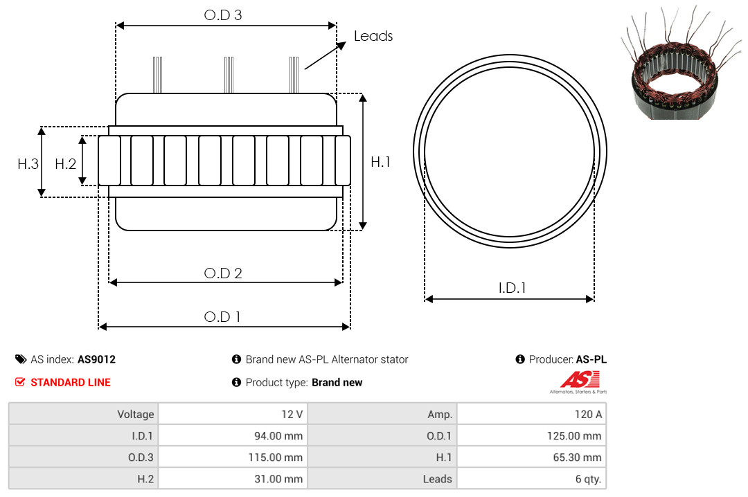 Statore, Alternatore - AS9012 AS-PL