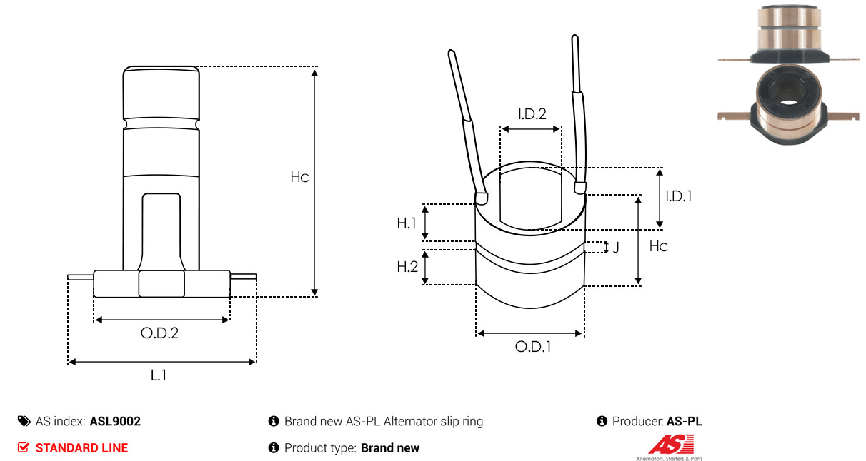 Slip Ring, alternator - ASL9002 AS-PL