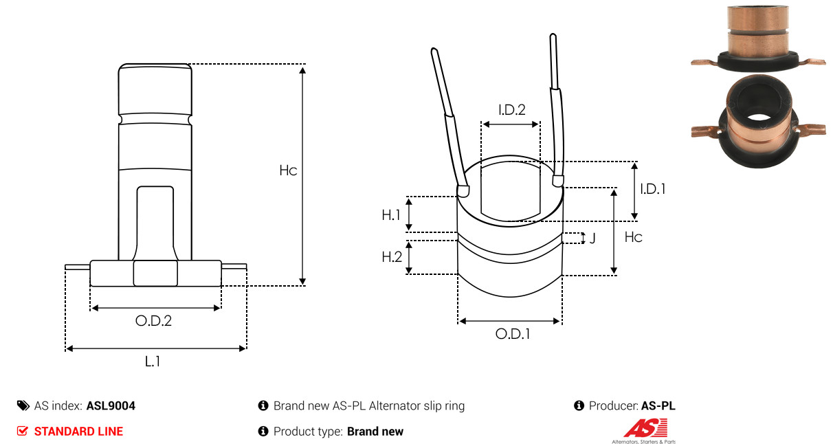 Slip Ring, alternator - ASL9004 AS-PL