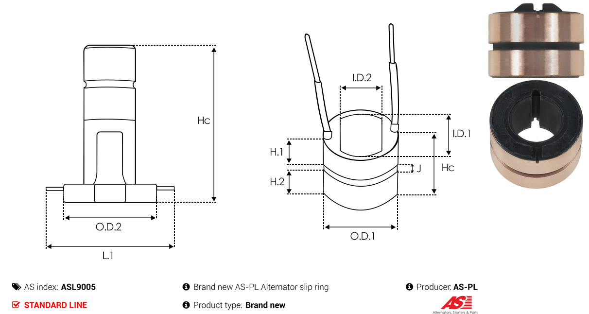 Slip Ring, alternator - ASL9005 AS-PL