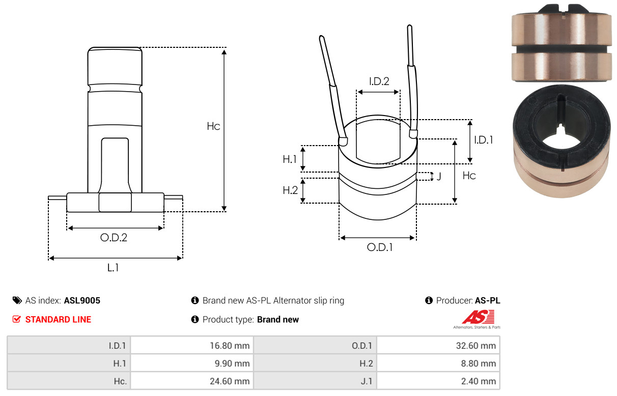 Slip Ring, alternator - ASL9005 AS-PL