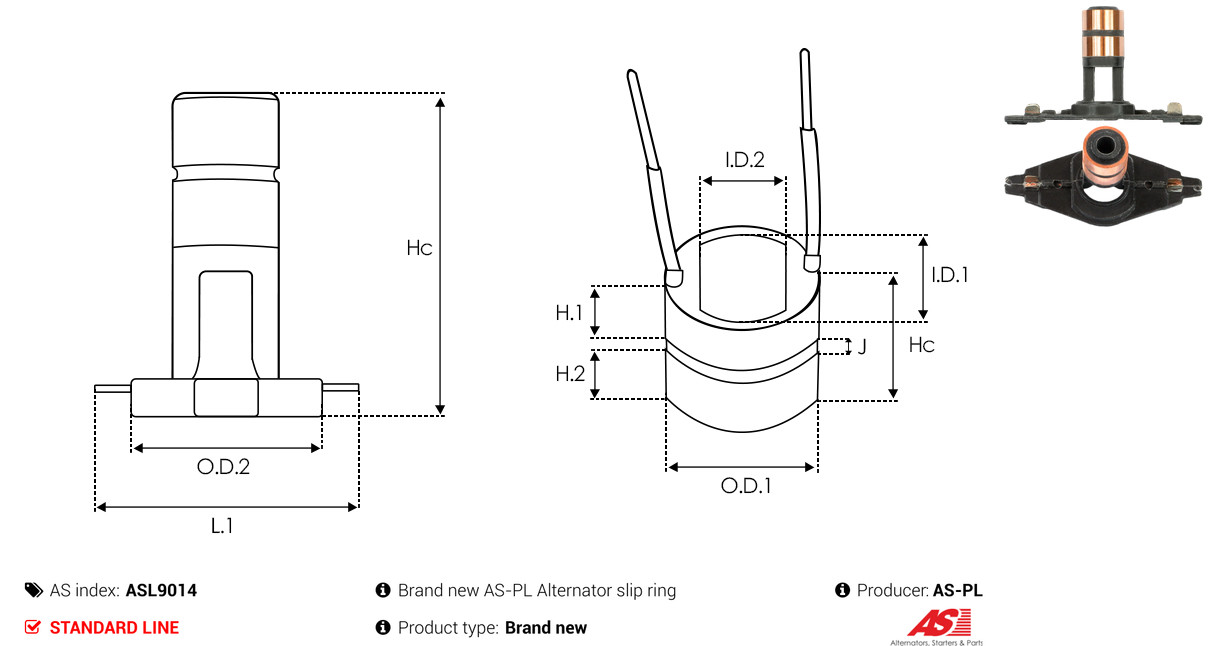 Slip Ring, alternator - ASL9014 AS-PL