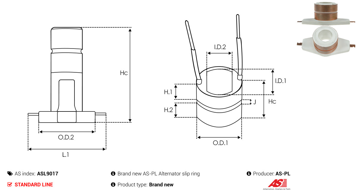 Slip Ring, alternator - ASL9017 AS-PL