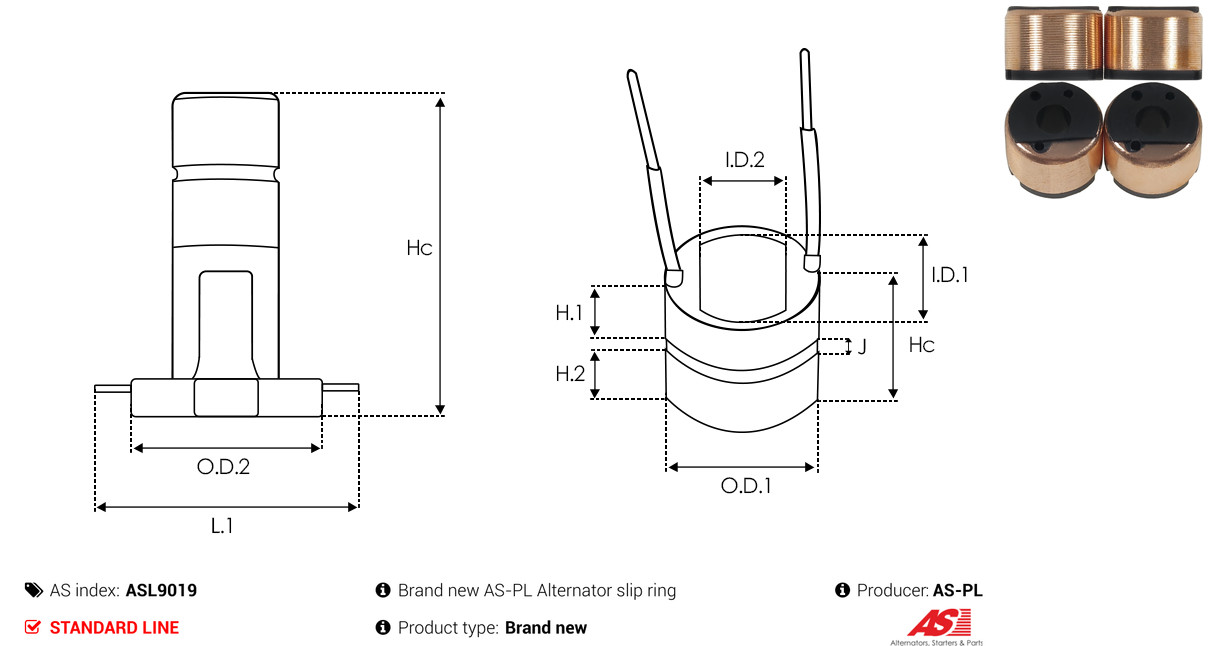 Slip Ring, alternator - ASL9019 AS-PL