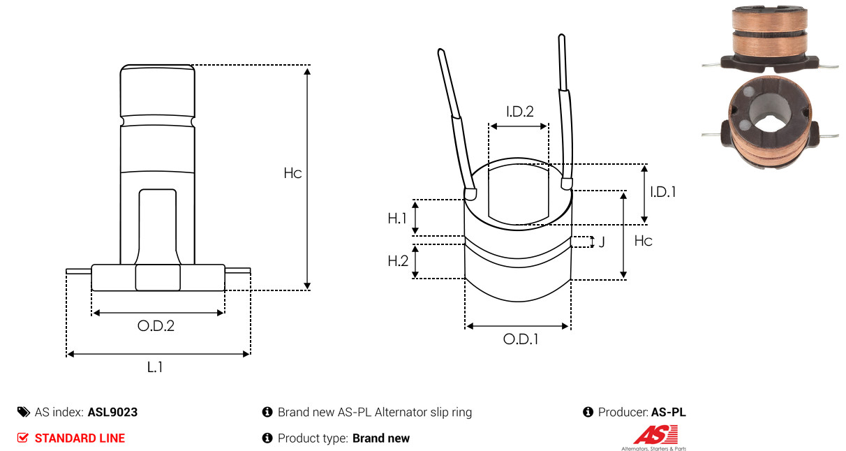 Slip Ring, alternator - ASL9023 AS-PL