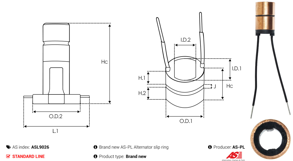 Slip Ring, alternator - ASL9026 AS-PL