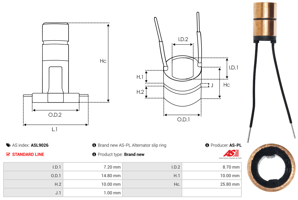 Slip Ring, alternator - ASL9026 AS-PL