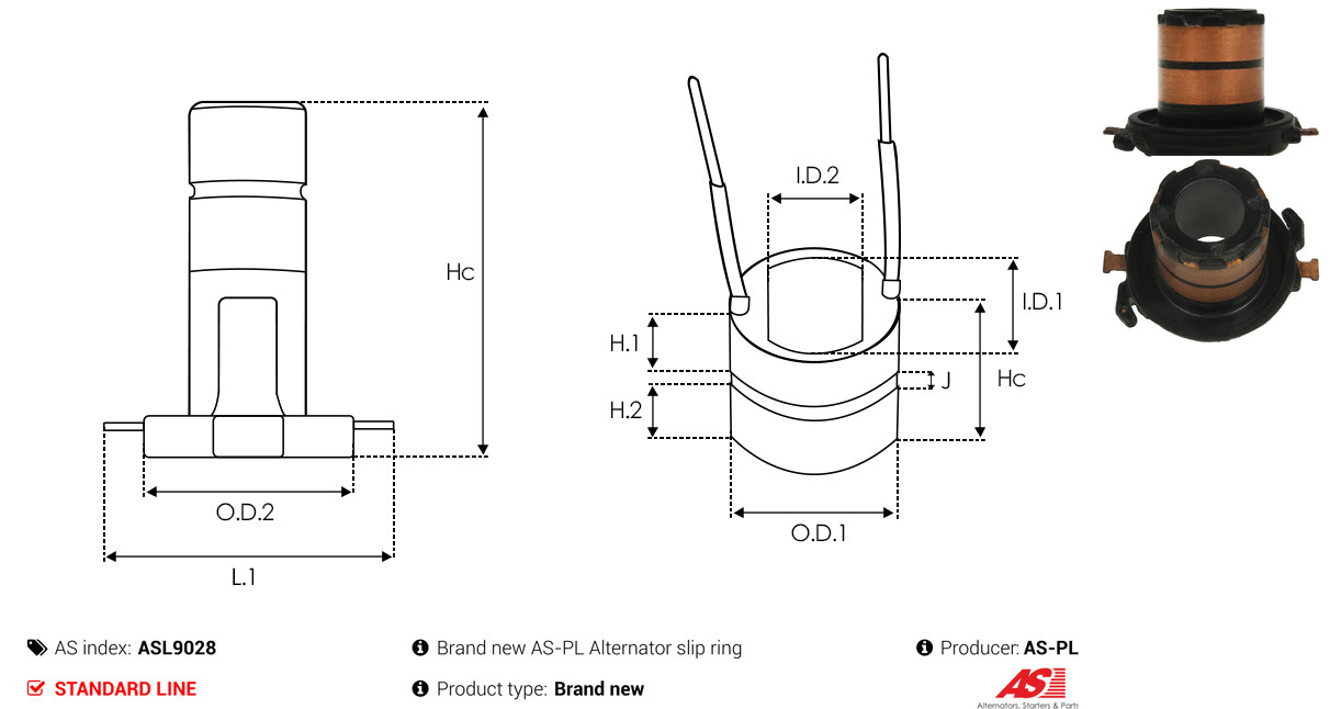 Slip Ring, alternator - ASL9028 AS-PL