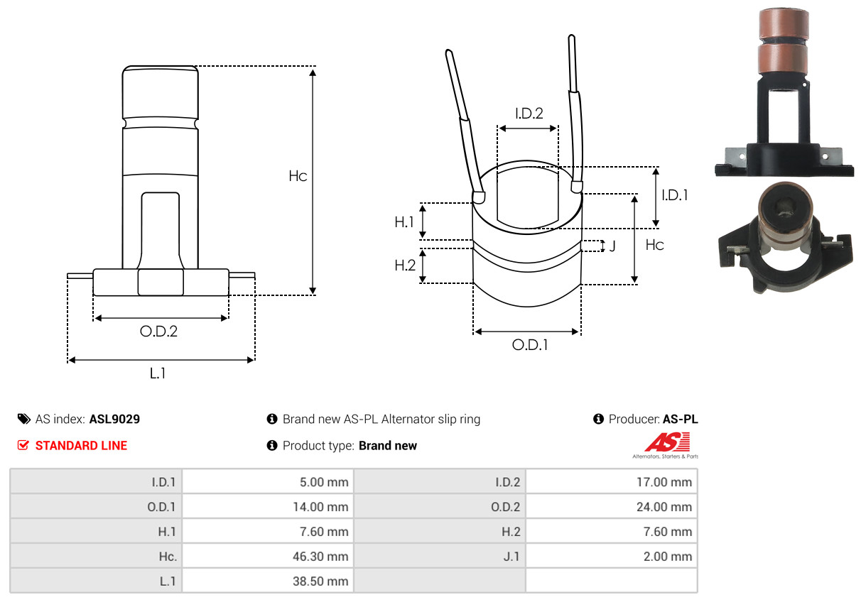 Slip Ring, alternator - ASL9029 AS-PL