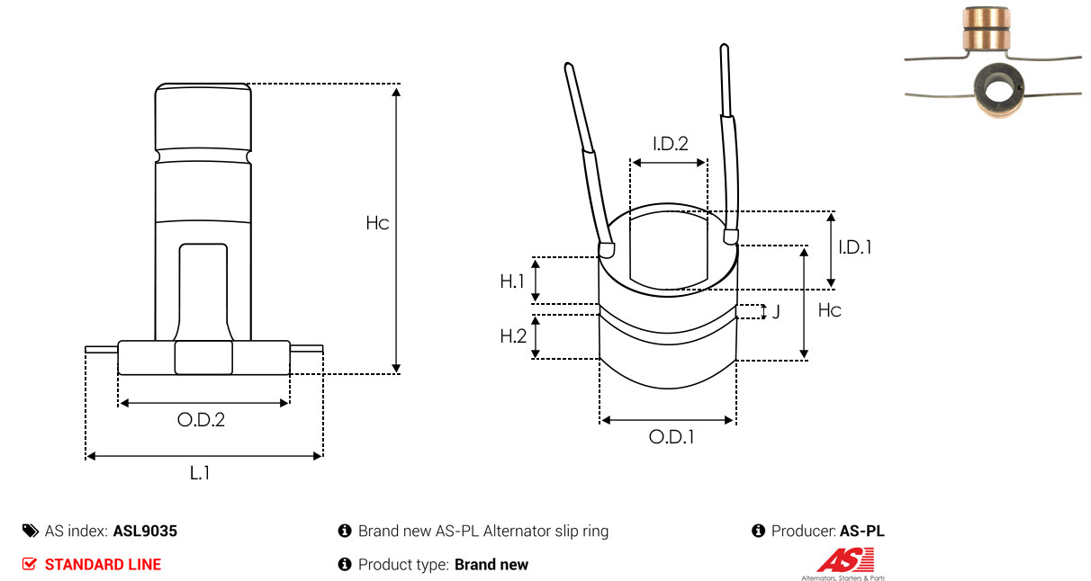 Slip Ring, alternator - ASL9035 AS-PL