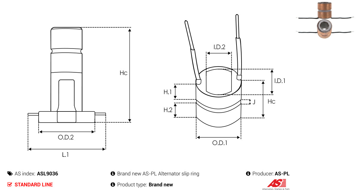 Slip Ring, alternator - ASL9036 AS-PL