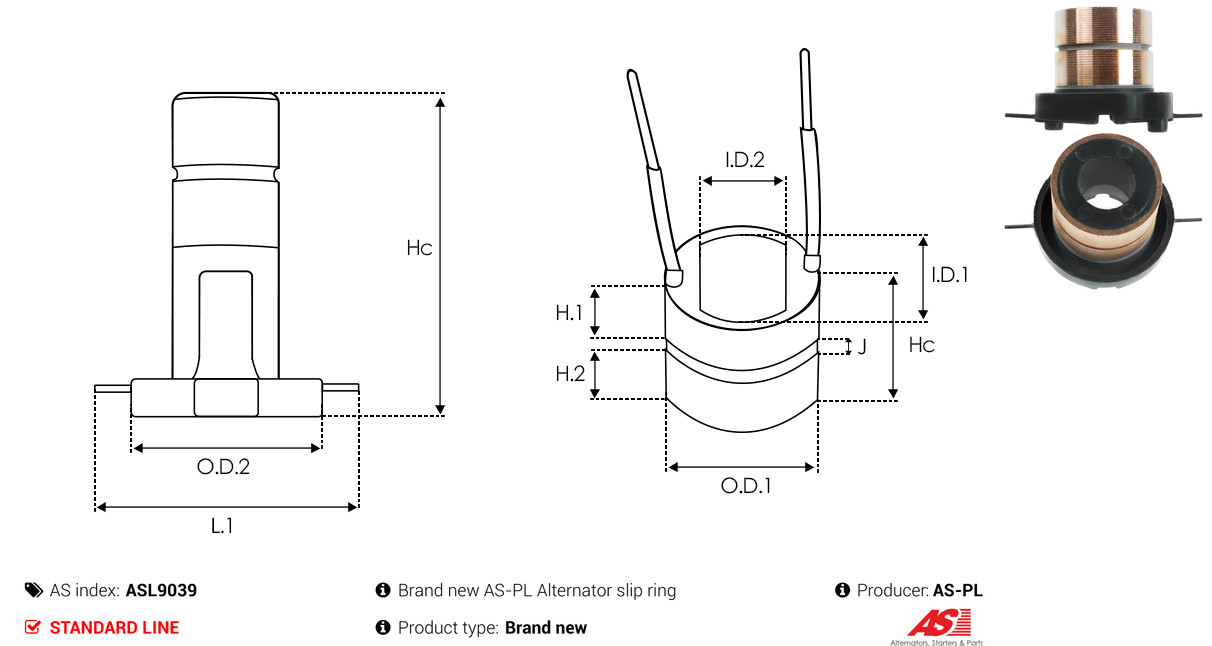 Slip Ring, alternator - ASL9039 AS-PL