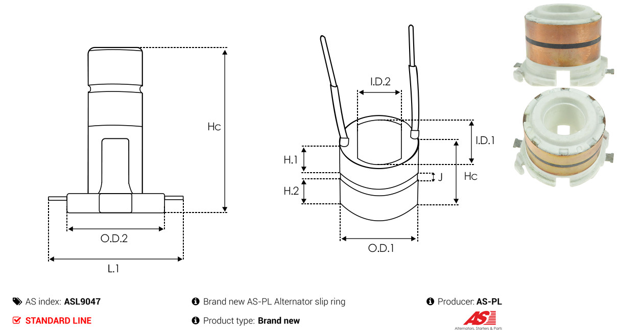 Slip Ring, alternator - ASL9047 AS-PL