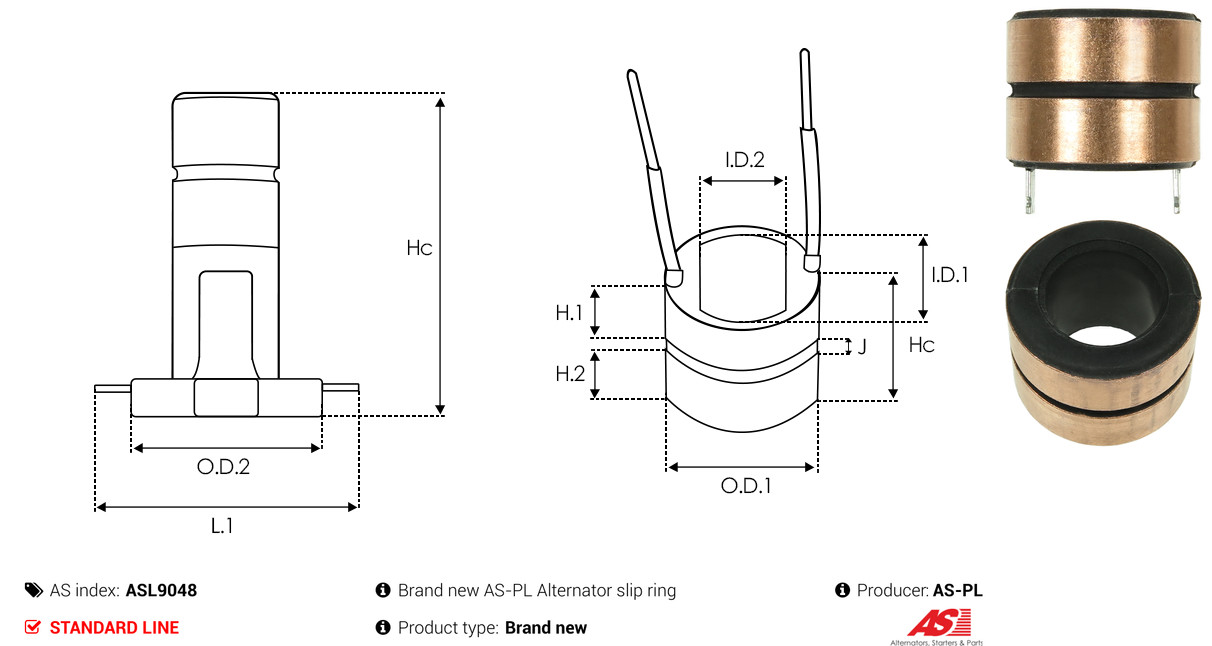 Slip Ring, alternator - ASL9048 AS-PL