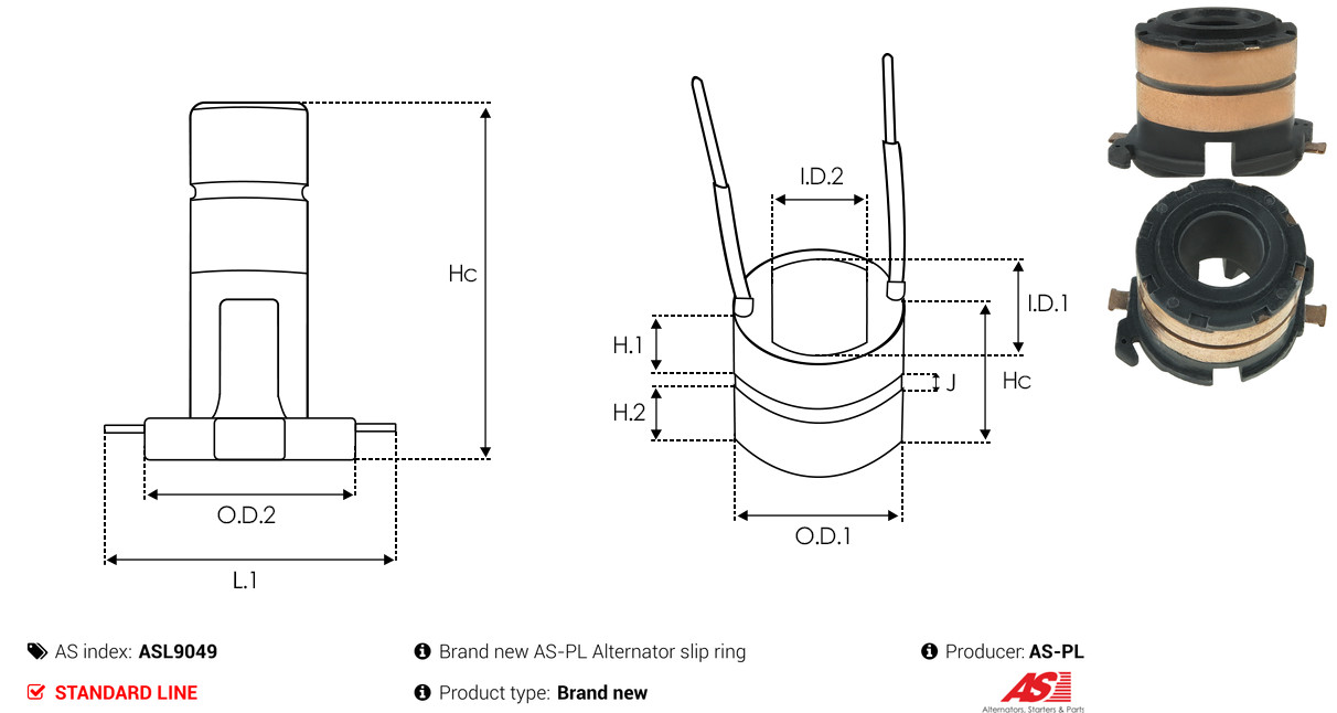 Slip Ring, alternator - ASL9049 AS-PL