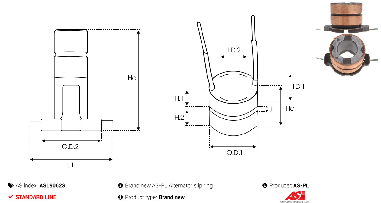 Slip Ring, alternator - ASL9062S AS-PL
