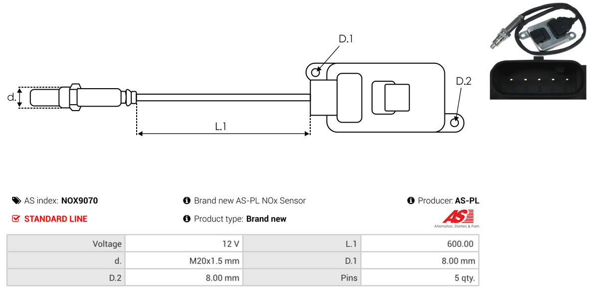 NOx Sensor, urea injection - NOX9070 AS-PL