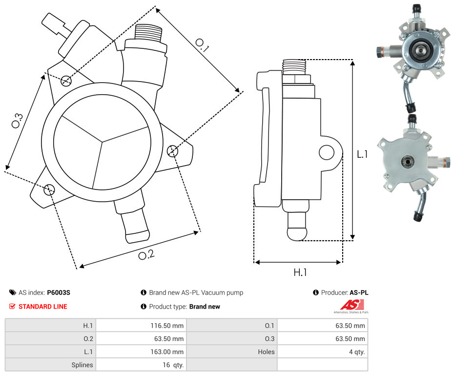 Vacuum Pump, braking system - P6003S AS-PL