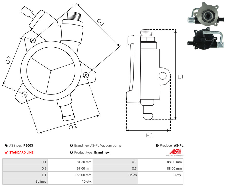 Vacuum Pump, braking system - P9003 AS-PL
