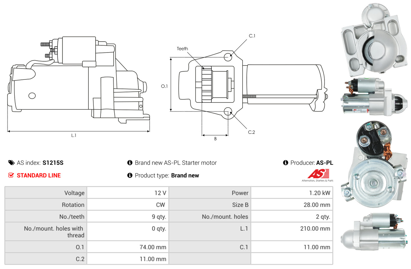 Стартер - S1215S AS-PL