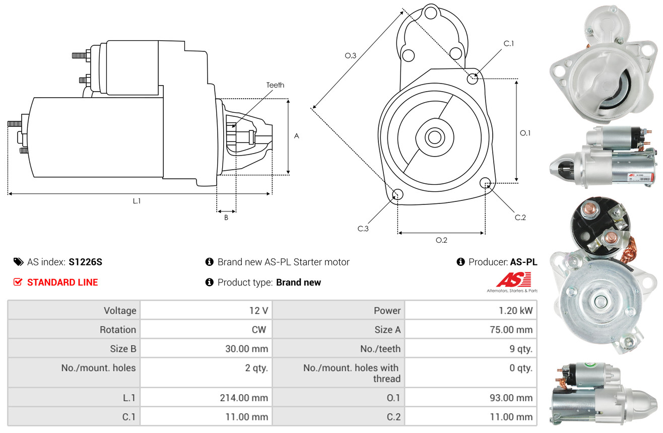 Стартер - S1226S AS-PL