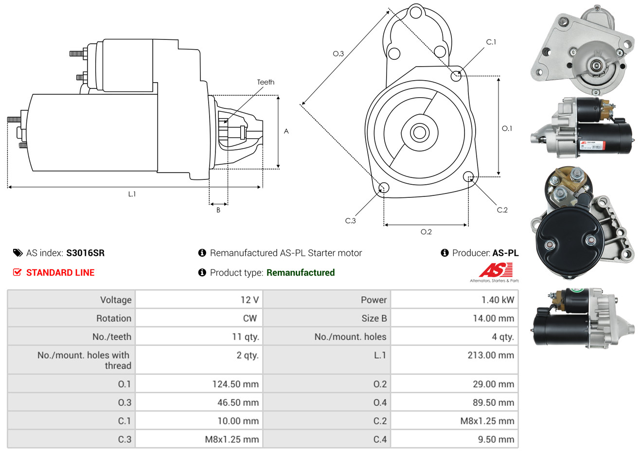 Стартер - S3016SR AS-PL