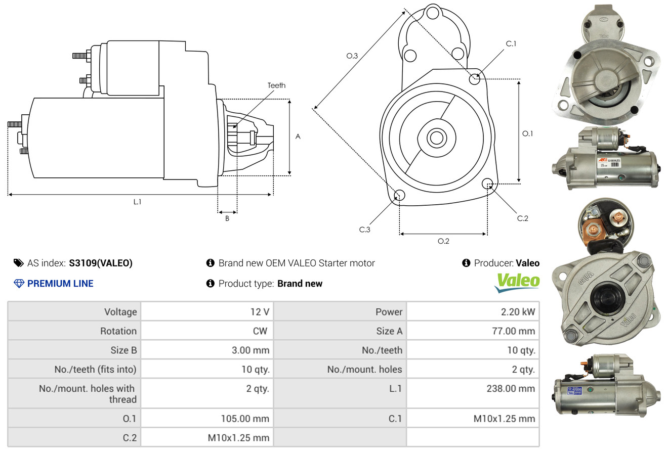 Motorino d'avviamento - S3109(VALEO) AS-PL
