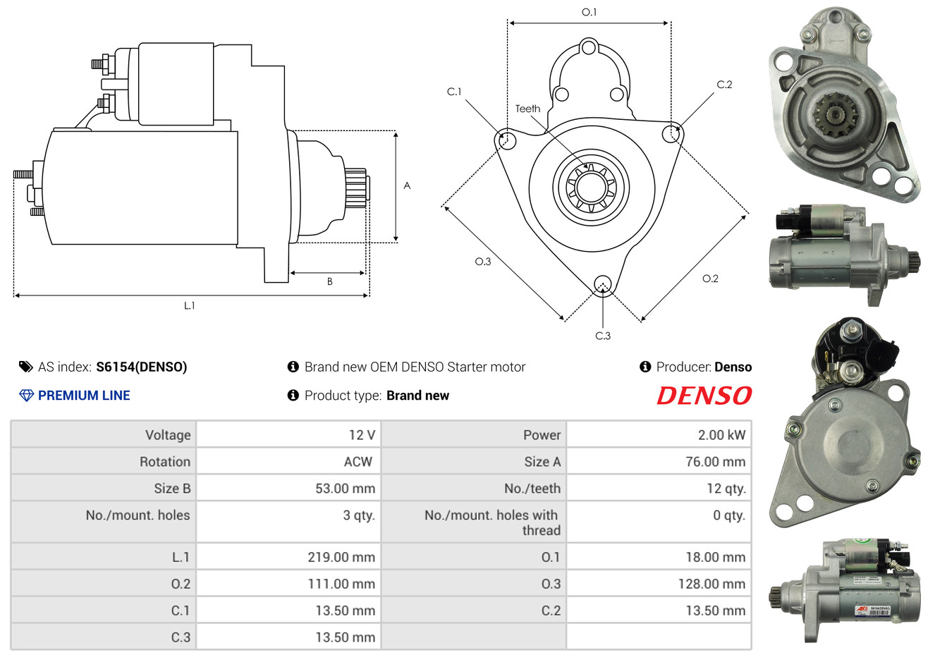 Starter - S6154(DENSO) AS-PL