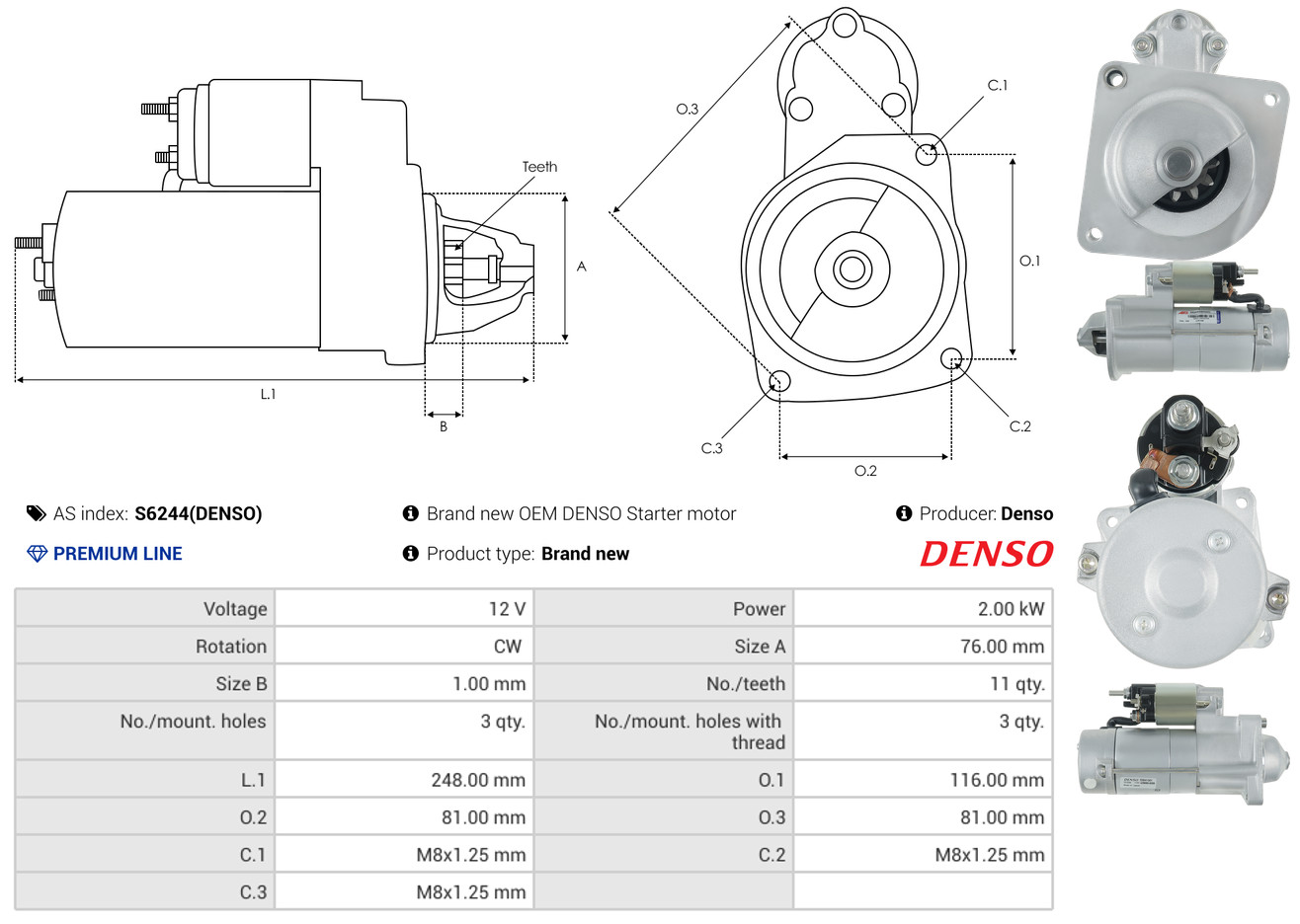 Starter - S6244(DENSO) AS-PL