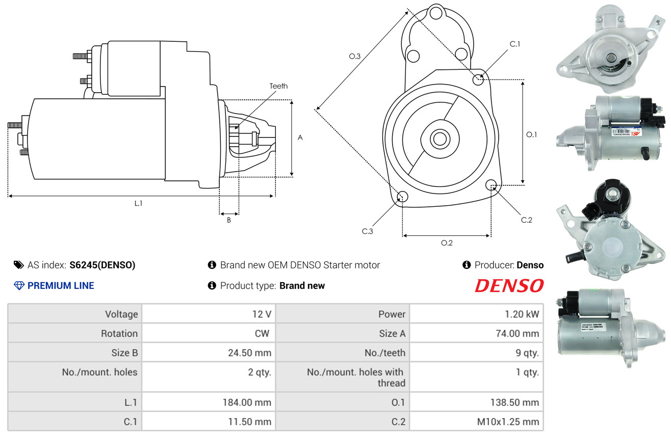 Starter - S6245(DENSO) AS-PL